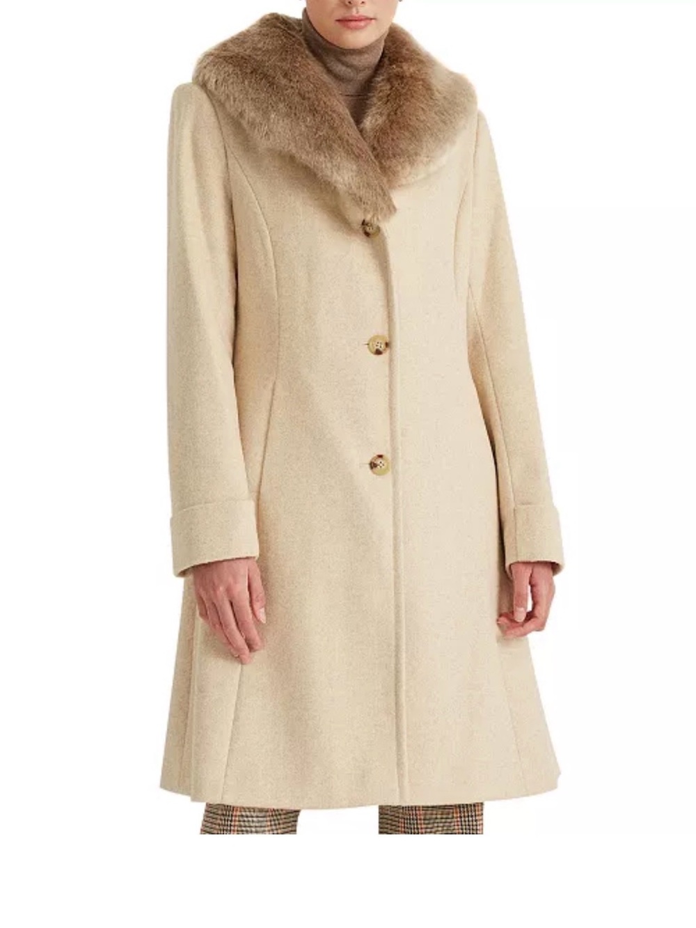 NWT Lauren Ralph Lauren Faux Fur Collar Wool Coat 8P